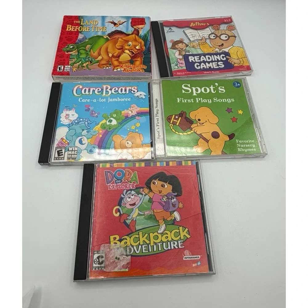 Kids CD ROM Game Lot Dora Care Bears Arthur‎ Land Before Time Spot PC Mac